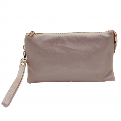 10015S- ROSE GOLD PU LEATHER TRI POCKET CLUTCH / CROSS BODY BAG